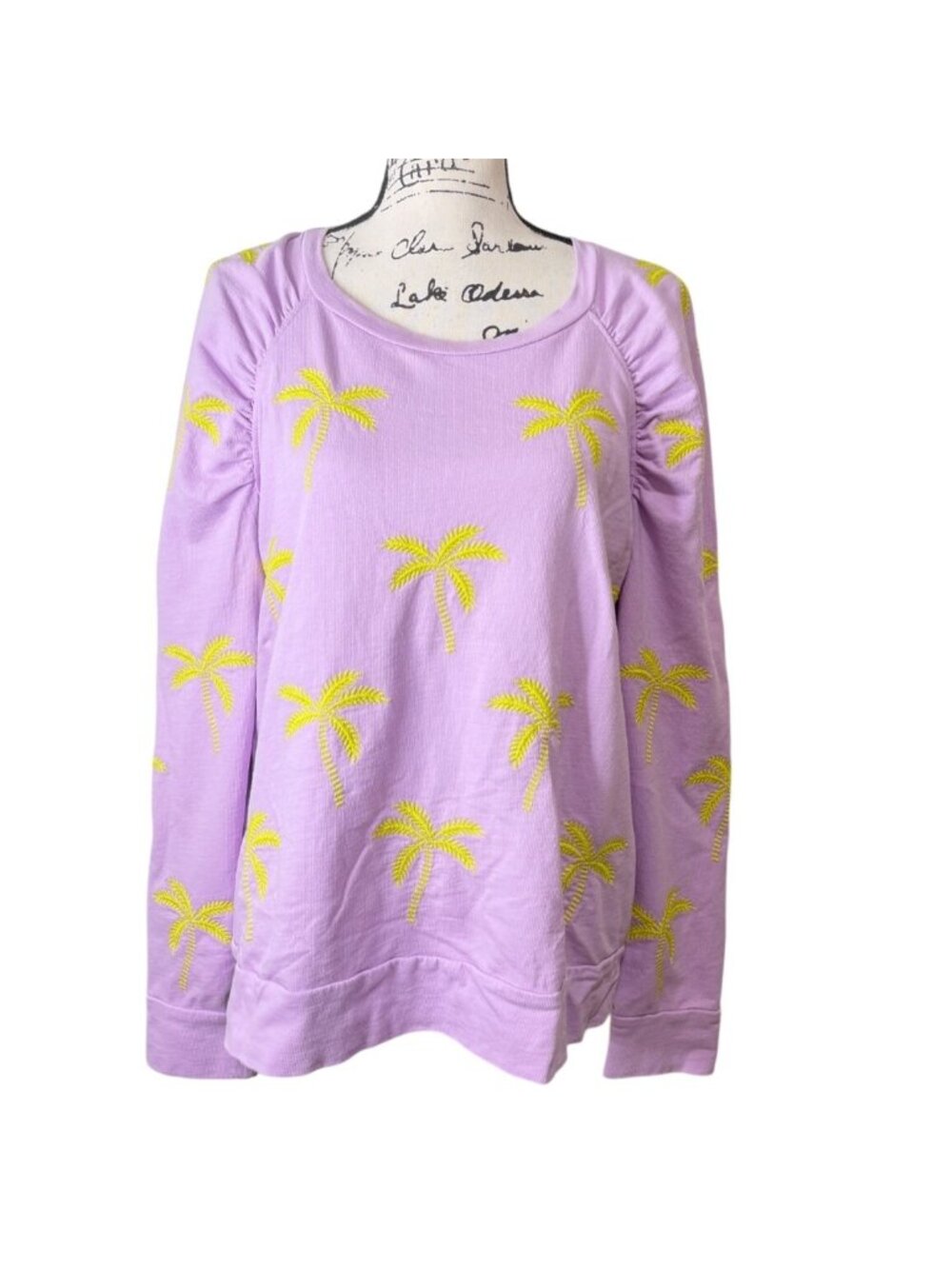 Lilly Pulitzer Size L Sweatshirt Embroidered Palm Tree Purple Long Sleeve Top